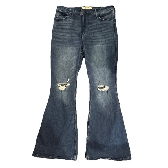 Hollister Jeans High Rise Flare Distressed Stretch Med Wash Women Size 14R W32R - Picture 1 of 5